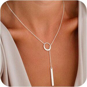 Lariat Gold Necklaces for Women Trendy Dainty Long Necklace 14k Gold Plated/Silv